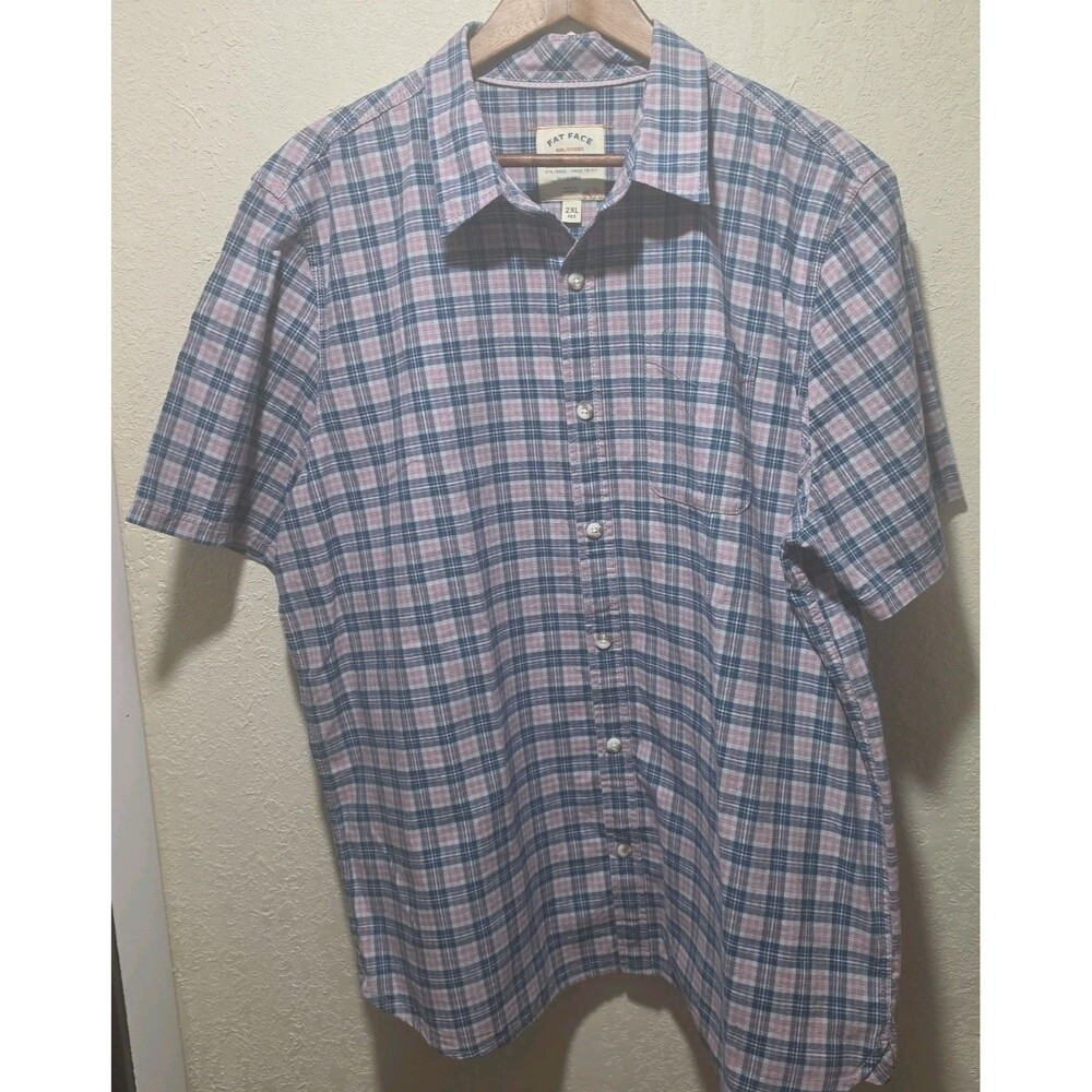Fat Face UK Men XXL 2xlvPlaid Button Short Sleeve Shirt 100% Cotton